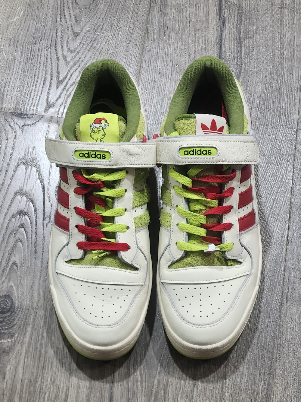 adidas White Sneakers with Red Stripes & Neon Green Accents